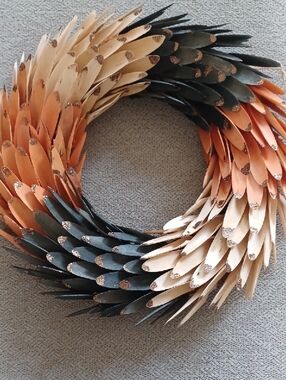 Handcrafted Neutral & Orange Decorative Wreath - Home Art Accent
